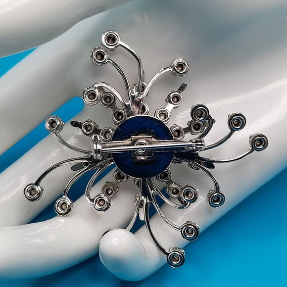 Vintage 1950s Rhinestone Brooch Bridal Wedding Snowflake Clear Pinwheel Silver - Picture 5 of 10